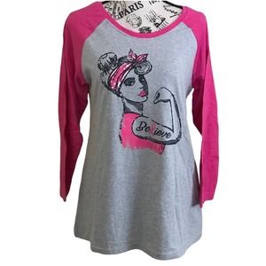 BREAST CANCER AWARENESS "BELIEVE"  3/4 SLEEVE GRAPHIC TOP SMALL